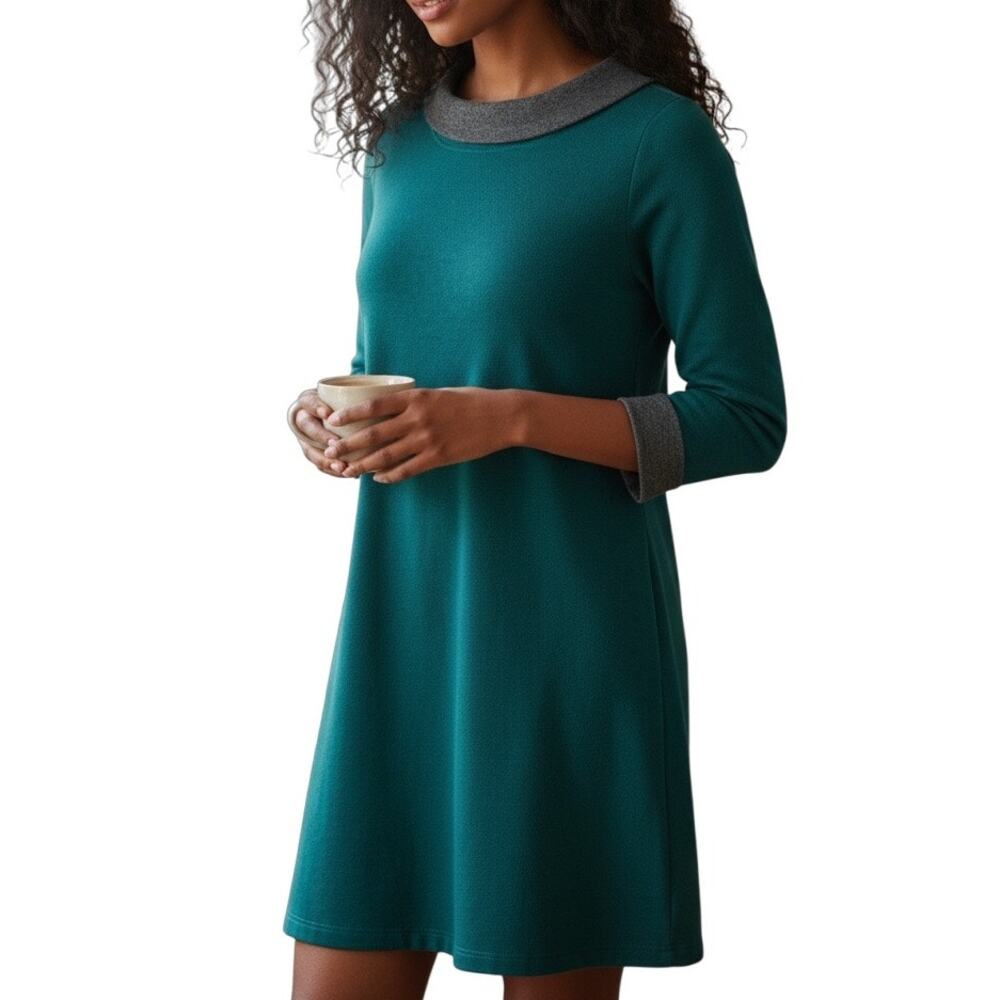 Green Two Tone Sweater Dress Long Sleeve Knit Midi Fall Workwear Small